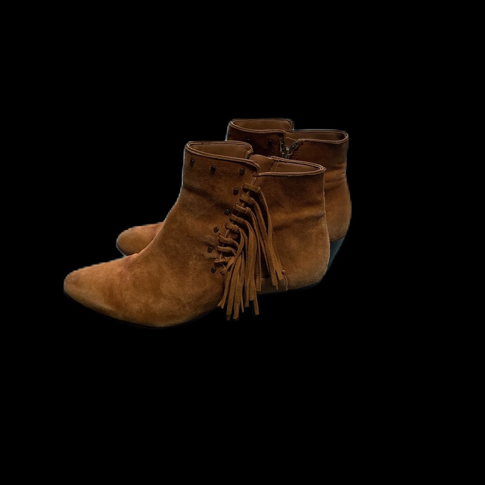 Sam Edelman 'Rudie' Studded Fringe Ankle Bootie Saddle Suede Size 8m - Picture 2 of 10